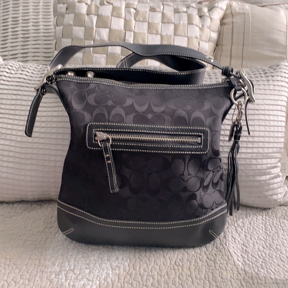 Coach Signature Bag with Leather Bottom